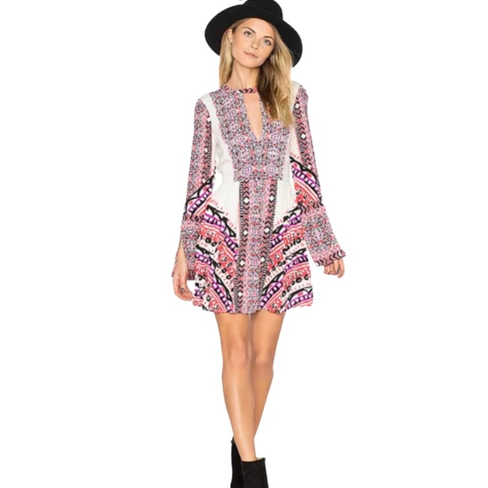 Free People Sz 4 Tegan Boarder Printed Mini Dress